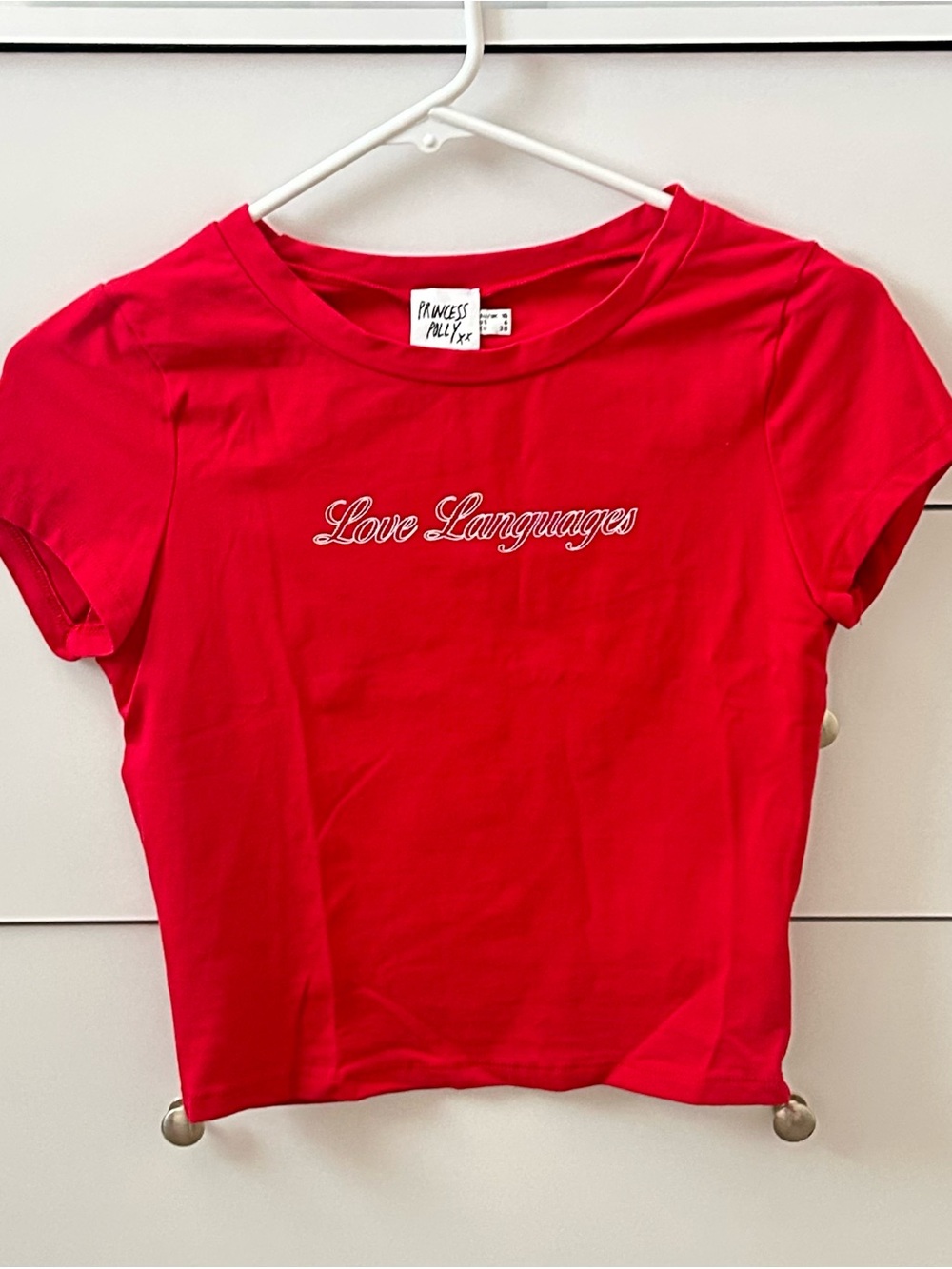 Princess Polly Red 'Love Languages' Tight Short Sleeve Tee